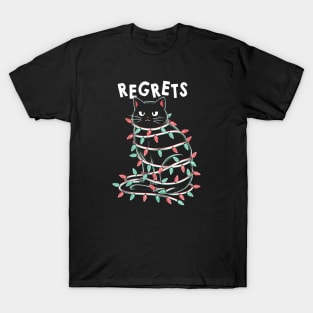 Black Cat Tangled Up on Christmas Lights by Tobe Fonseca T-Shirt